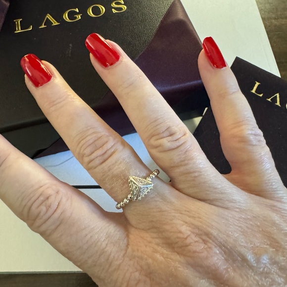 LAGOS DIAMOND 0.23 CTW 18K YELLOW GOLD & STERLING SILVER PYRAMID RING - Size 7 - Picture 5 of 6